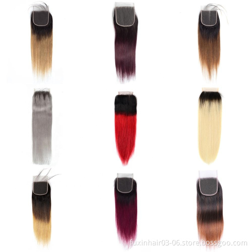 Virgin Hair 1B/4/30 Ombre Color Straight Angels Hair Weaves With Top Closure